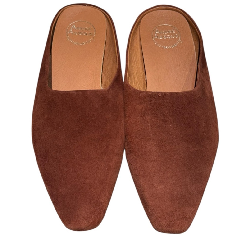 Andre Assous Norma Suede Mule Cognac Brown Almond Toe Slip On Spain Size 9